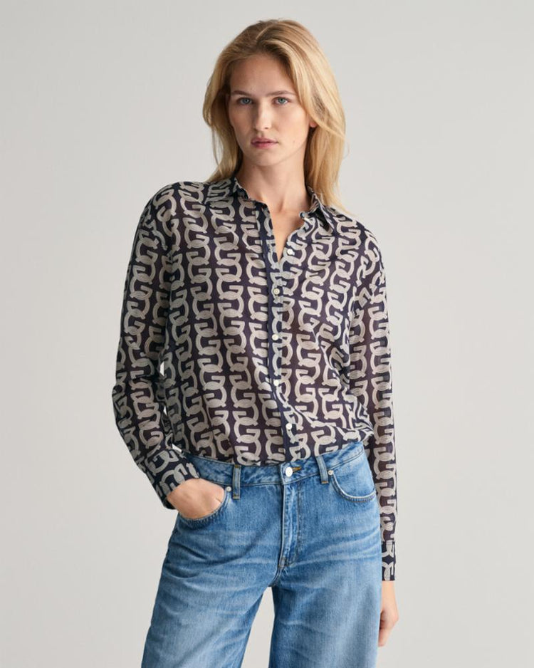 Gant Apparel Womens REL G PATTERN COT SILK SHIRT 433/EVENING BLUE
