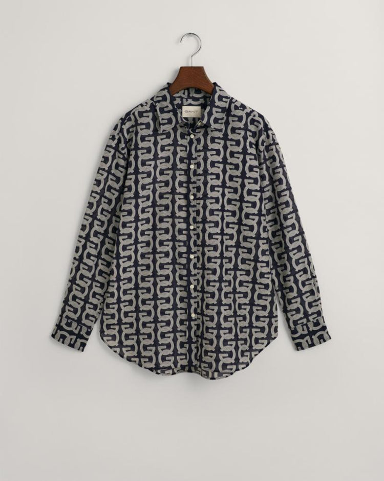 Gant Apparel Womens REL G PATTERN COT SILK SHIRT 433/EVENING BLUE