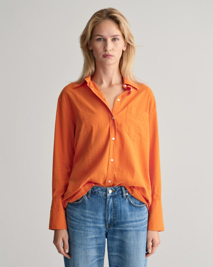 Gant Apparel Womens REL SEERSUCKER STRIPE SHIRT 860/PUMPKIN ORANGE