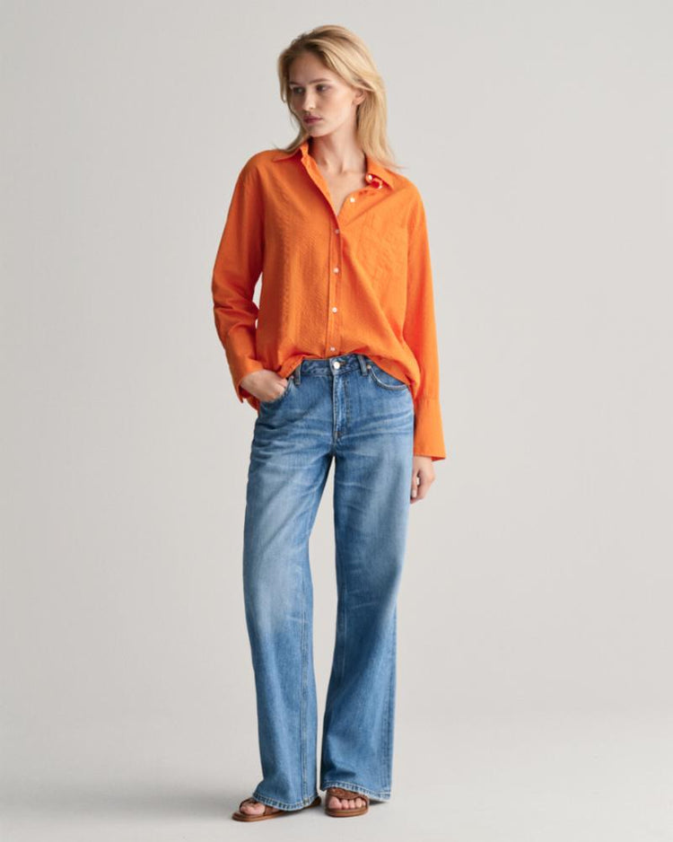 Gant Apparel Womens REL SEERSUCKER STRIPE SHIRT 860/PUMPKIN ORANGE