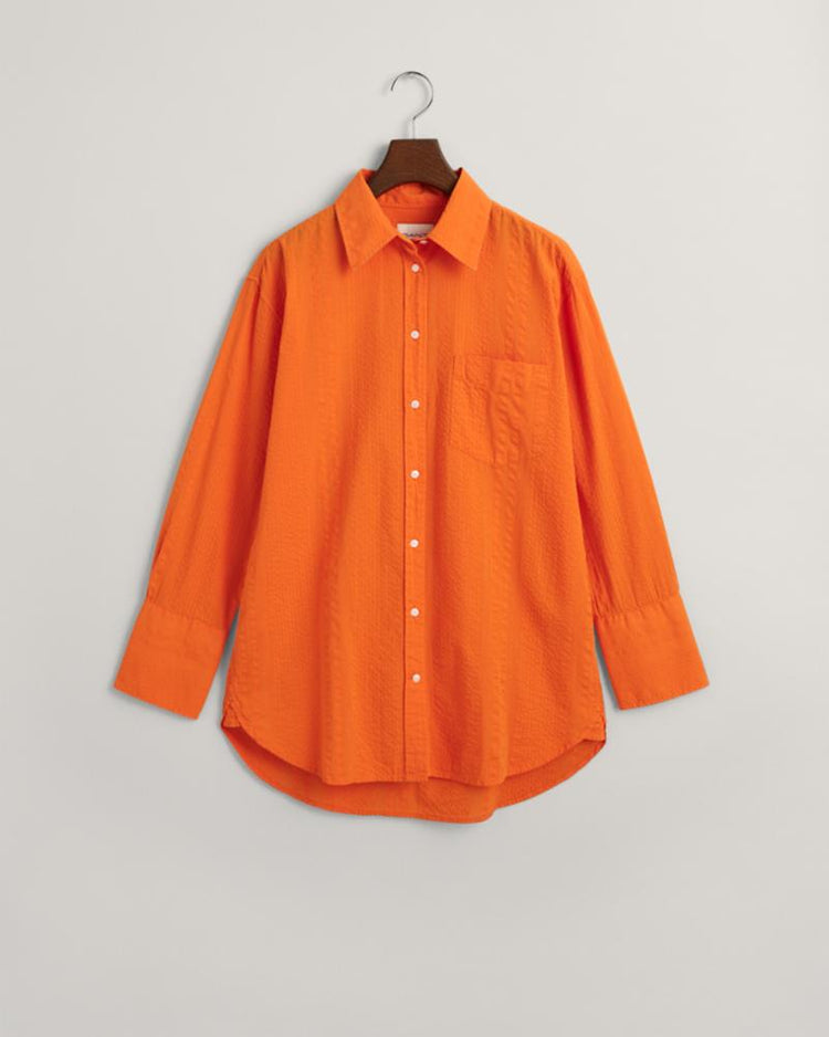 Gant Apparel Womens REL SEERSUCKER STRIPE SHIRT 860/PUMPKIN ORANGE