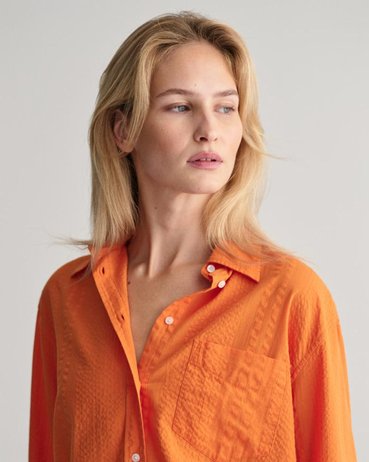 Gant Apparel Womens REL SEERSUCKER STRIPE SHIRT 860/PUMPKIN ORANGE
