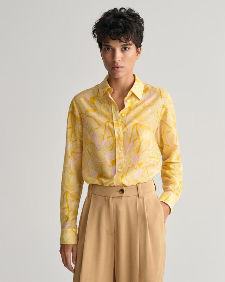 Gant Apparel Womens REG MAGNOLIA PRINT COT SILK SHIRT 726/DUSTY YELLOW