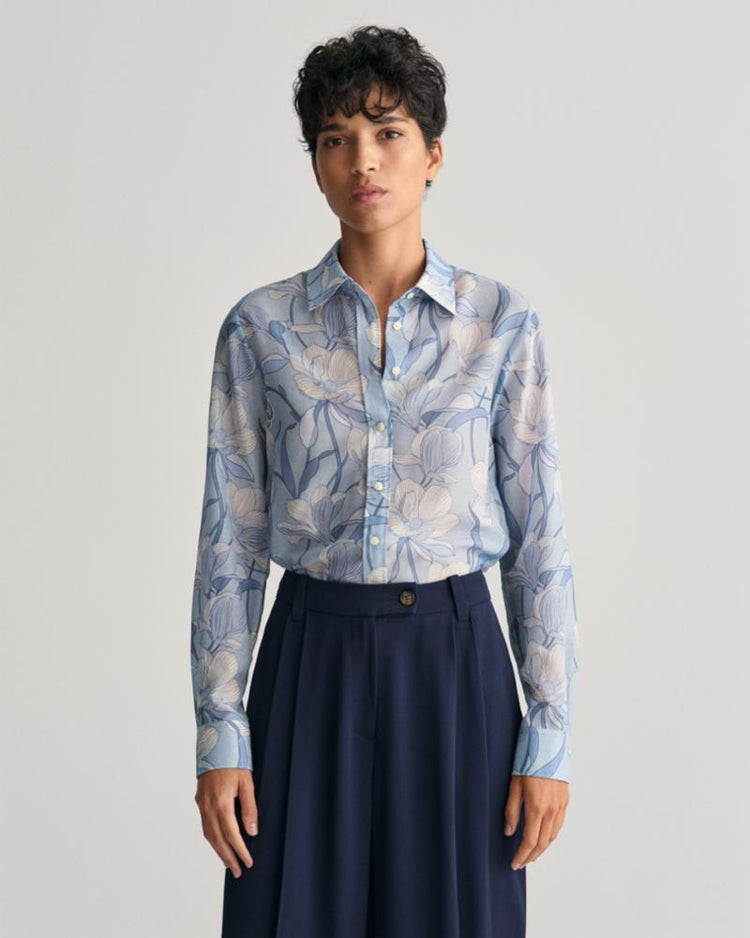 Gant Apparel Womens REG MAGNOLIA PRINT COT SILK SHIRT 474/DOVE BLUE
