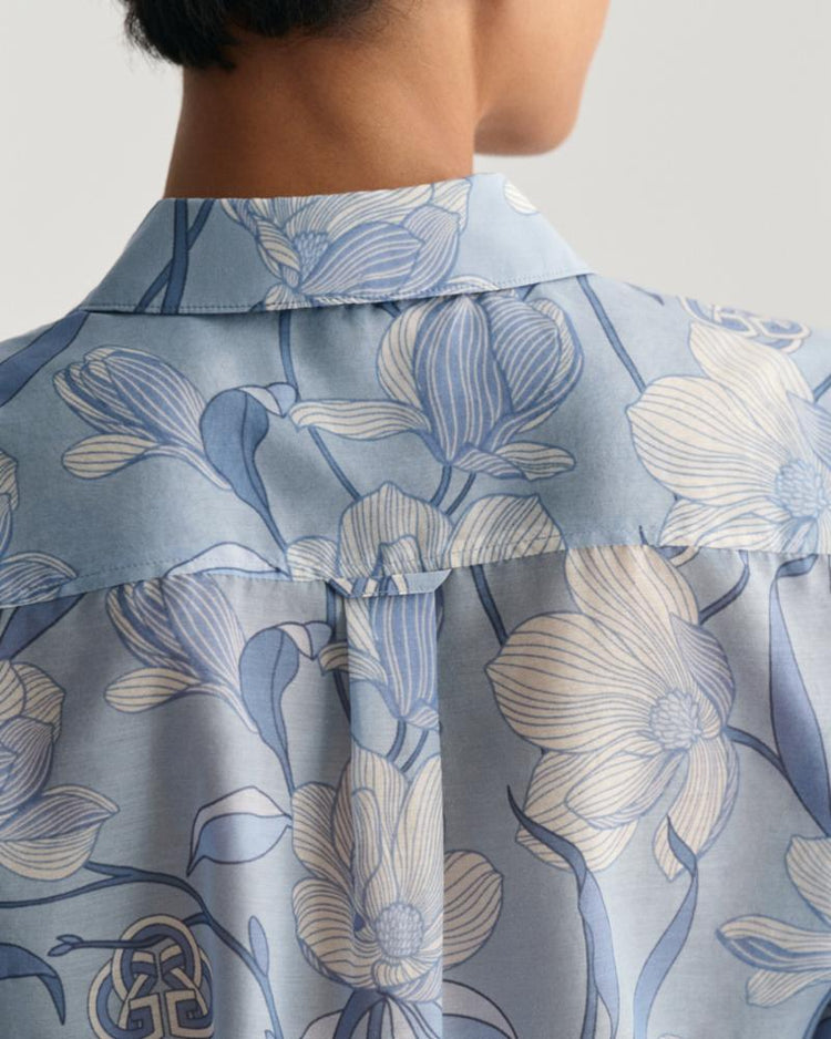 Gant Apparel Womens REG MAGNOLIA PRINT COT SILK SHIRT 474/DOVE BLUE