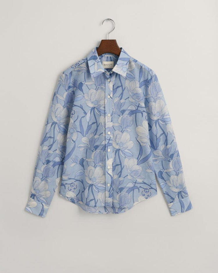 Gant Apparel Womens REG MAGNOLIA PRINT COT SILK SHIRT 474/DOVE BLUE