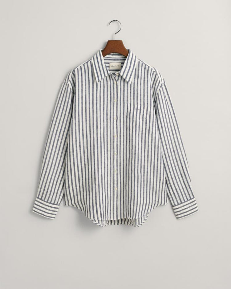 Gant Apparel Womens REL STRIPED LINEN SHIRT 433/EVENING BLUE