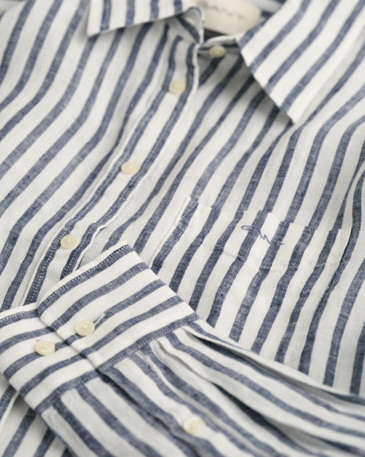 Gant Apparel Womens REL STRIPED LINEN SHIRT 433/EVENING BLUE