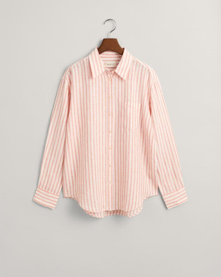 Gant Apparel Womens REL STRIPED LINEN SHIRT 624/PEACHY PINK