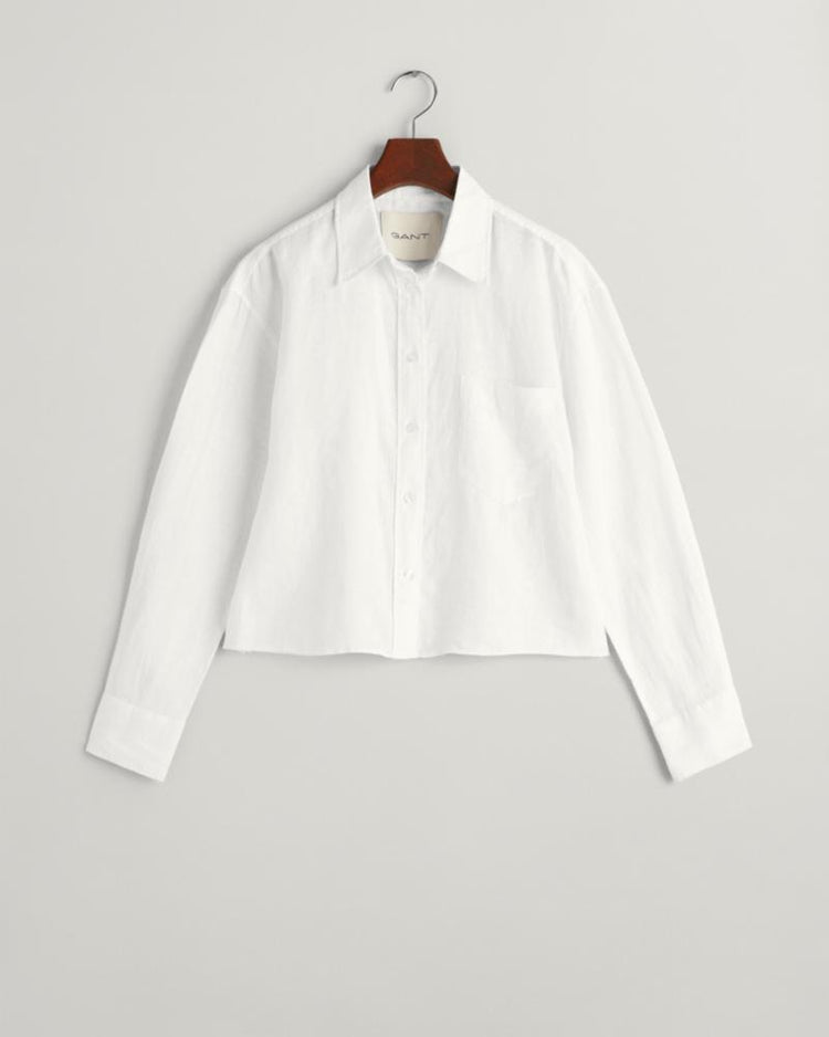 Gant Apparel Womens REL CROPPED LINEN SHIRT 110/WHITE