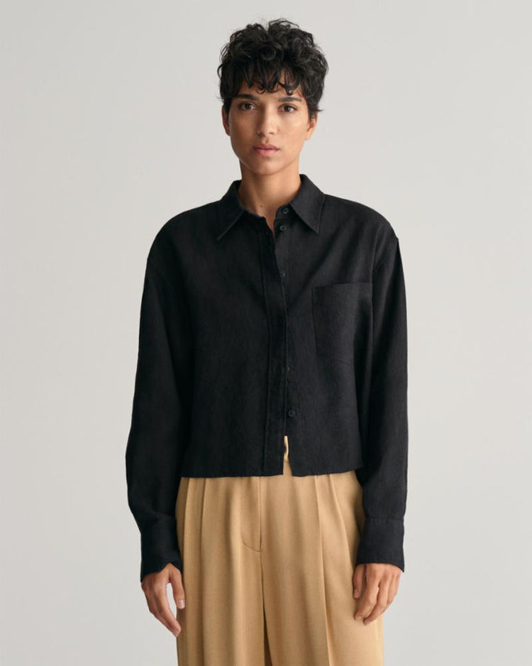 Gant Apparel Womens REL CROPPED LINEN SHIRT 19/EBONY BLACK