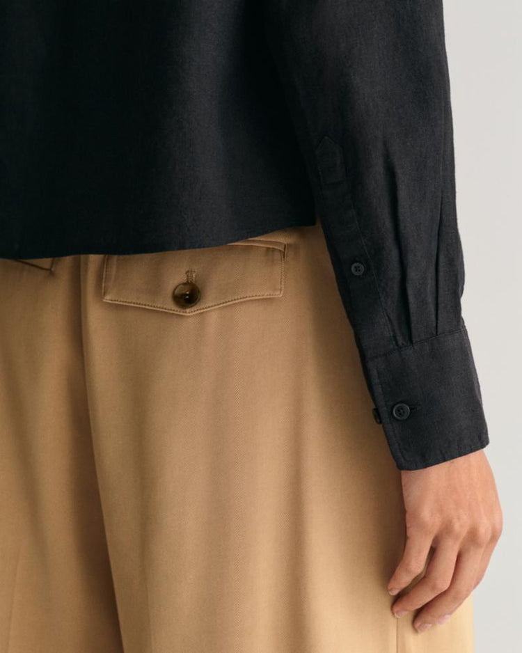 Gant Apparel Womens REL CROPPED LINEN SHIRT 19/EBONY BLACK