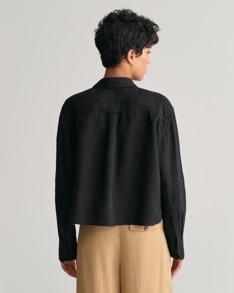 Gant Apparel Womens REL CROPPED LINEN SHIRT 19/EBONY BLACK