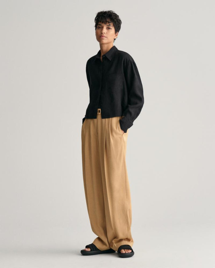 Gant Apparel Womens REL CROPPED LINEN SHIRT 19/EBONY BLACK