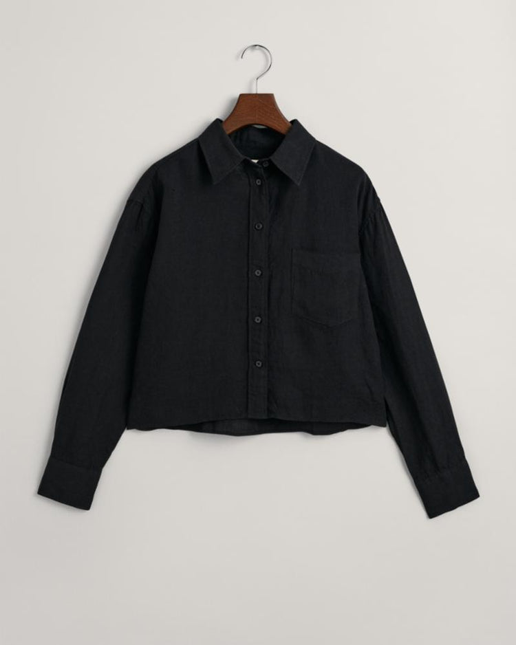 Gant Apparel Womens REL CROPPED LINEN SHIRT 19/EBONY BLACK