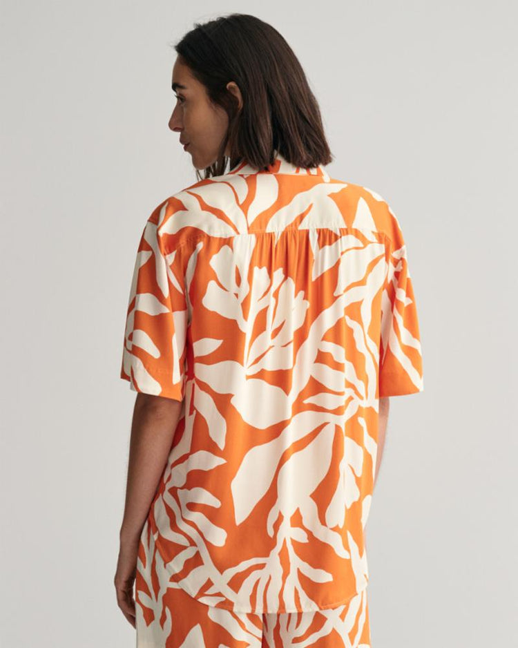 Gant Apparel Womens REL PALM PRINT SS SHIRT 860/PUMPKIN ORANGE