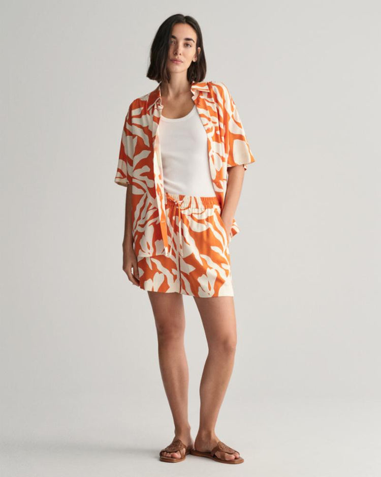 Gant Apparel Womens REL PALM PRINT SS SHIRT 860/PUMPKIN ORANGE