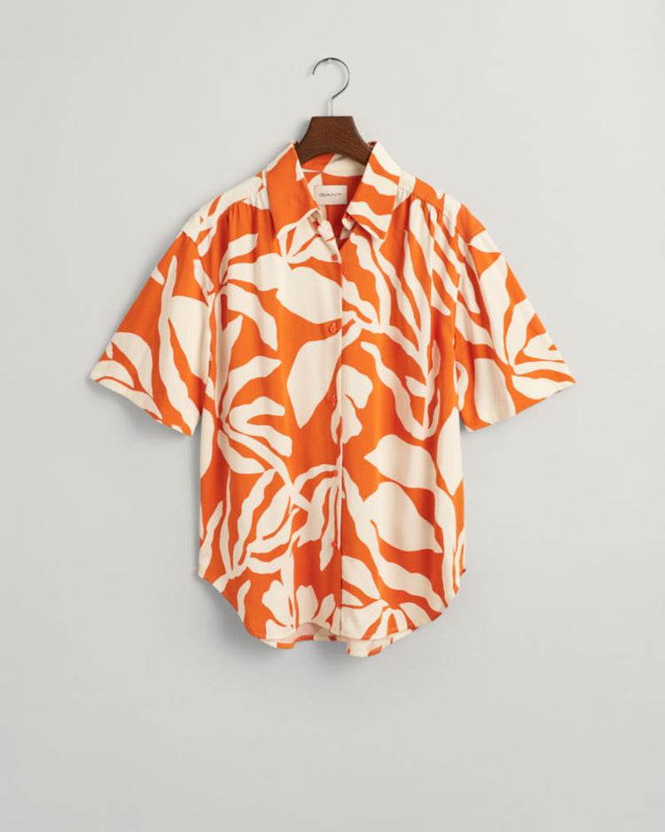 Gant Apparel Womens REL PALM PRINT SS SHIRT 860/PUMPKIN ORANGE