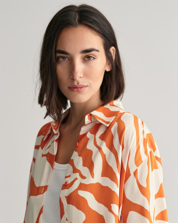Gant Apparel Womens REL PALM PRINT SS SHIRT 860/PUMPKIN ORANGE