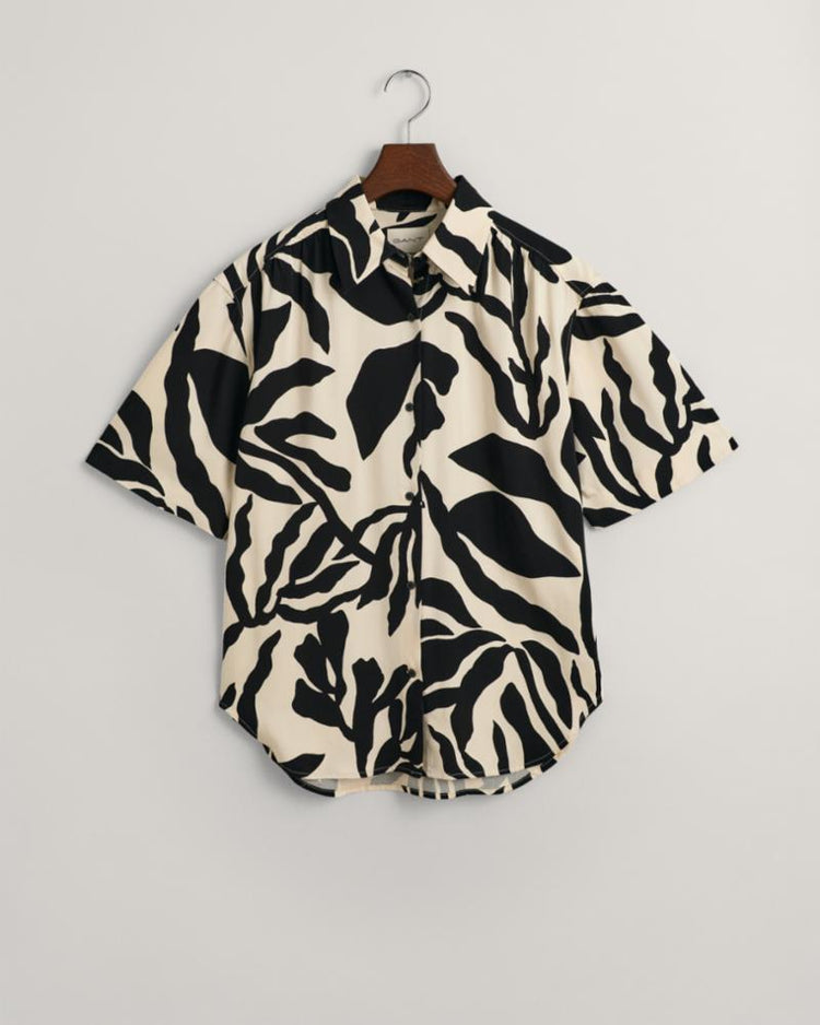 Gant Apparel Womens REL PALM PRINT SS SHIRT 233/SOFT OAT