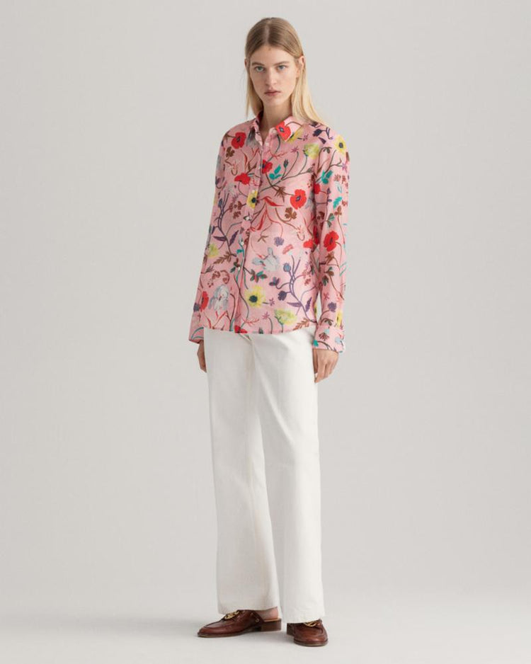 Gant Apparel Womens REG WILD FLORAL COT SILK SHIRT 614/PREPPY PINK