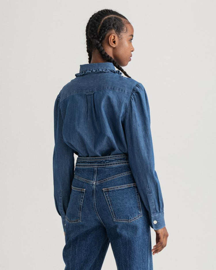 Gant Apparel Womens INDIGO RUFFLE SHIRT 969/INDIGO