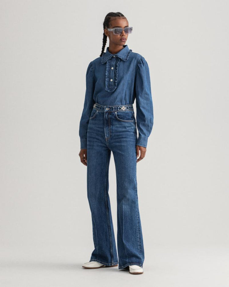 Gant Apparel Womens INDIGO RUFFLE SHIRT 969/INDIGO