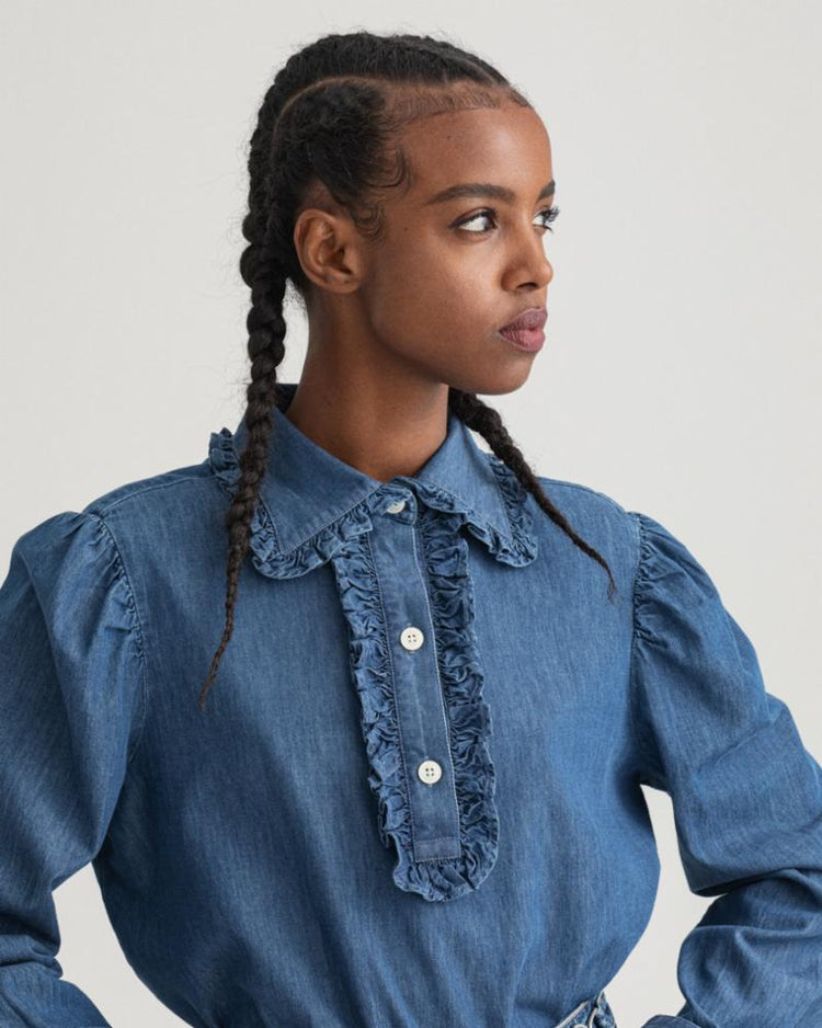Gant Apparel Womens INDIGO RUFFLE SHIRT 969/INDIGO