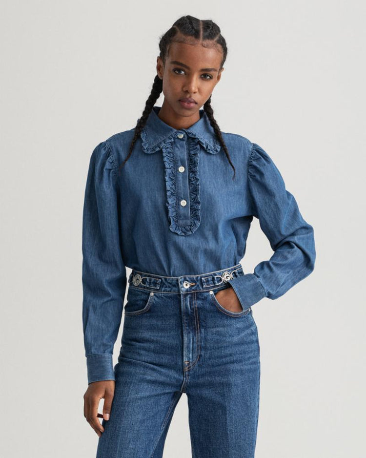 Gant Apparel Womens INDIGO RUFFLE SHIRT 969/INDIGO