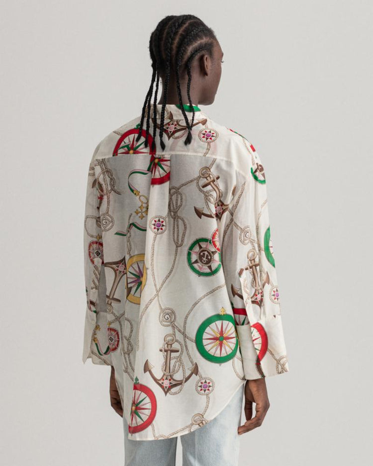 Gant Apparel Womens OZ SAILING PRINT COT SILK SHIRT 130/CREAM