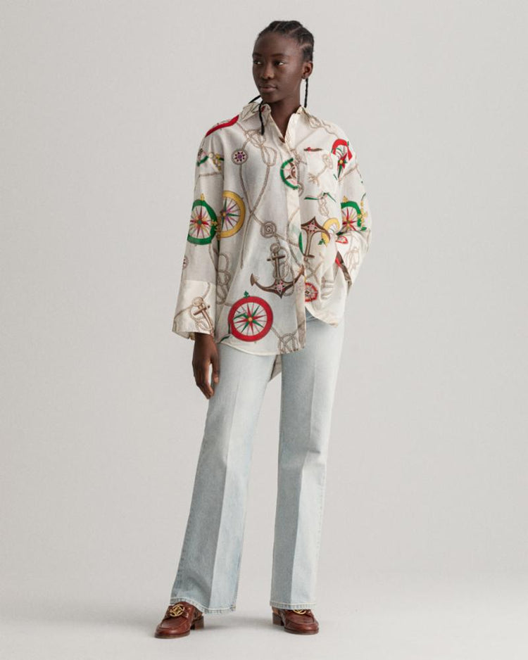 Gant Apparel Womens OZ SAILING PRINT COT SILK SHIRT 130/CREAM