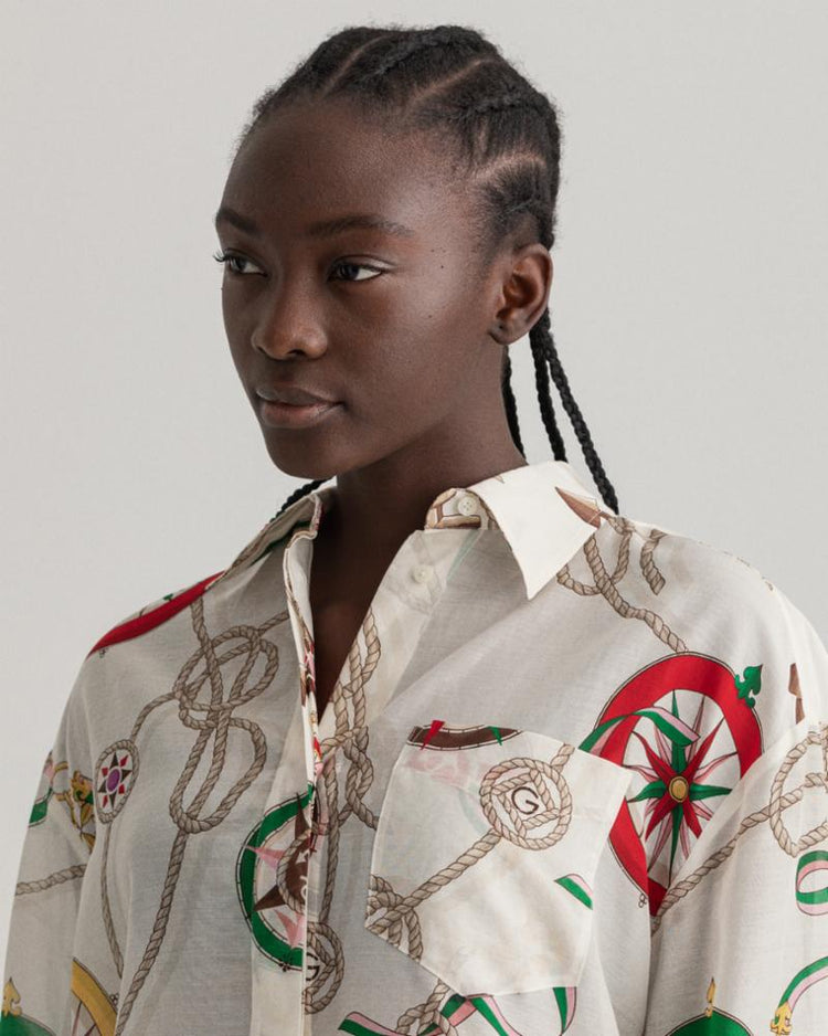 Gant Apparel Womens OZ SAILING PRINT COT SILK SHIRT 130/CREAM