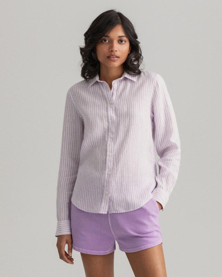 Gant Apparel Womens REG LINEN STRIPE SHIRT 519/CROCUS PURPLE