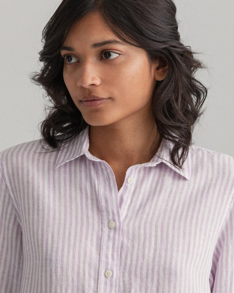 Gant Apparel Womens REG LINEN STRIPE SHIRT 519/CROCUS PURPLE