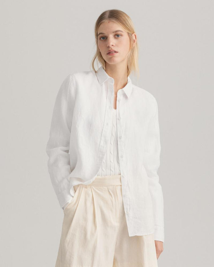 Gant Apparel Womens REG LINEN CHAMBRAY SHIRT 110/WHITE
