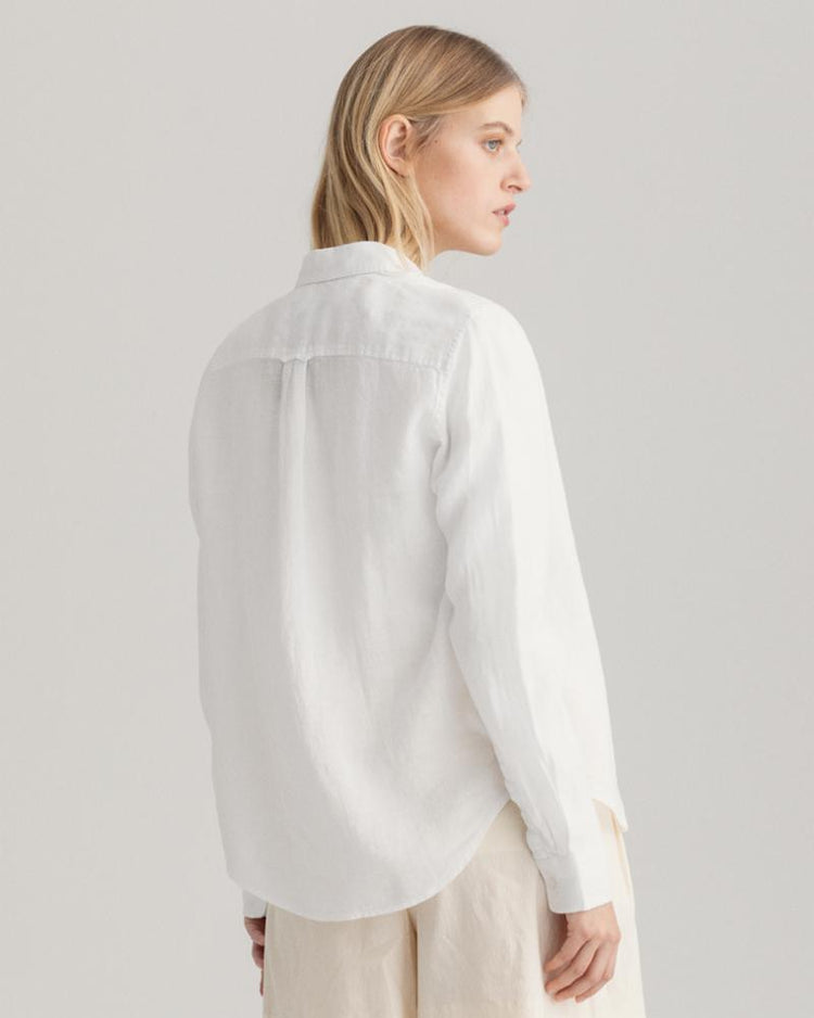 Gant Apparel Womens REG LINEN CHAMBRAY SHIRT 110/WHITE