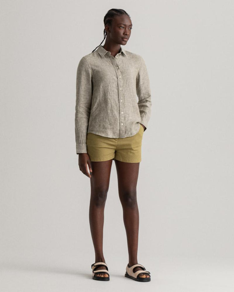 Gant Apparel Womens REG LINEN CHAMBRAY SHIRT 333/UTILITY GREEN