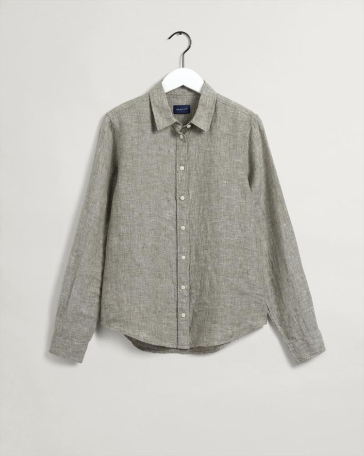 Gant Apparel Womens REG LINEN CHAMBRAY SHIRT 333/UTILITY GREEN