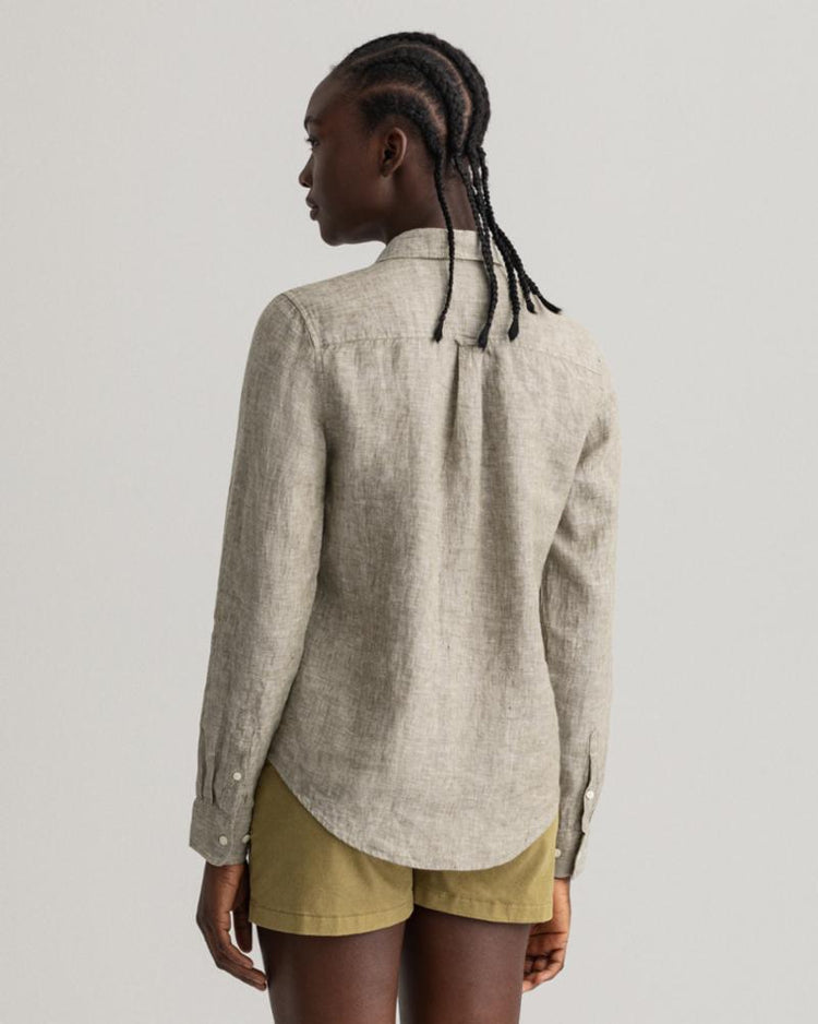 Gant Apparel Womens REG LINEN CHAMBRAY SHIRT 333/UTILITY GREEN