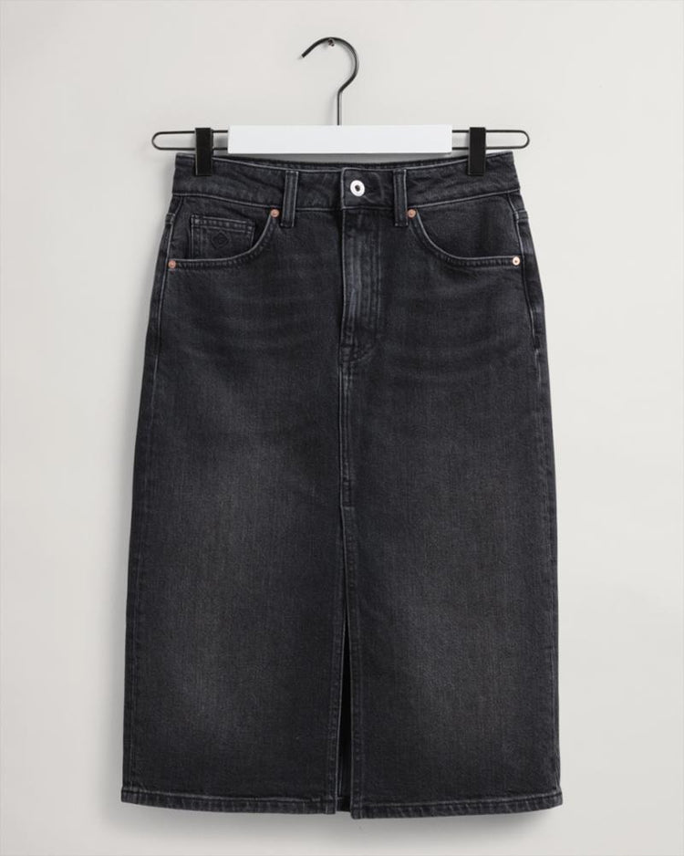 Gant Apparel Womens MIDI DENIM SKIRT WITH SLIT 952/BLACK BROKEN IN