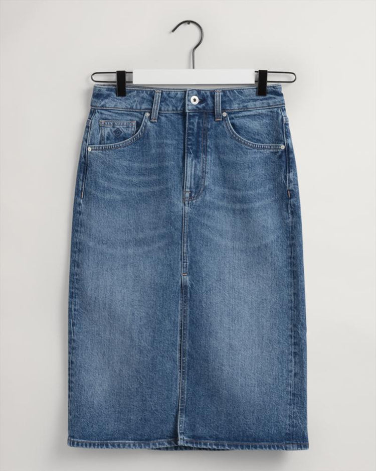 Gant Apparel Womens MIDI DENIM SKIRT WITH SLIT 972/MID BLUE BROKEN IN