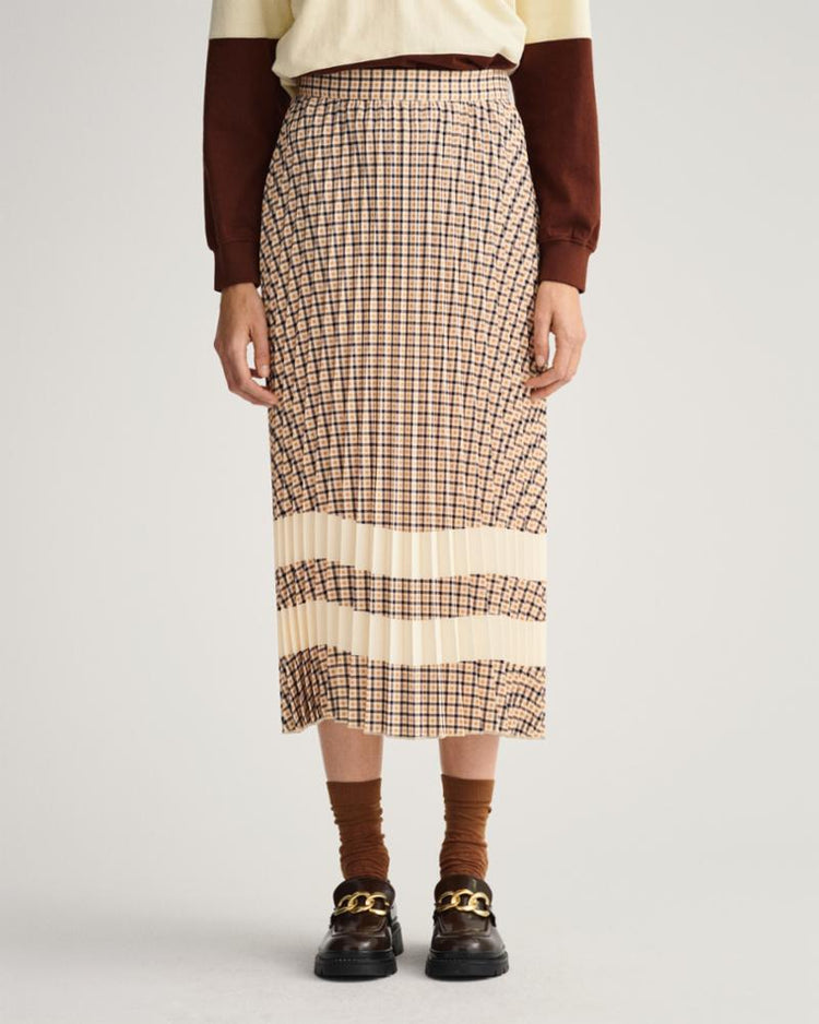 Gant Apparel Womens CHECK PLEATED SKIRT 258/TOFFEE BEIGE