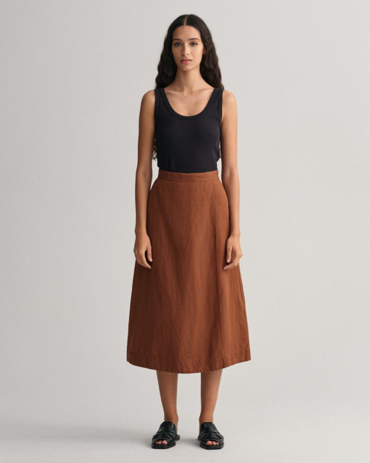Gant Apparel Womens LINEN VISCOSE MIDI SKIRT 229/MAHOGANY BROWN