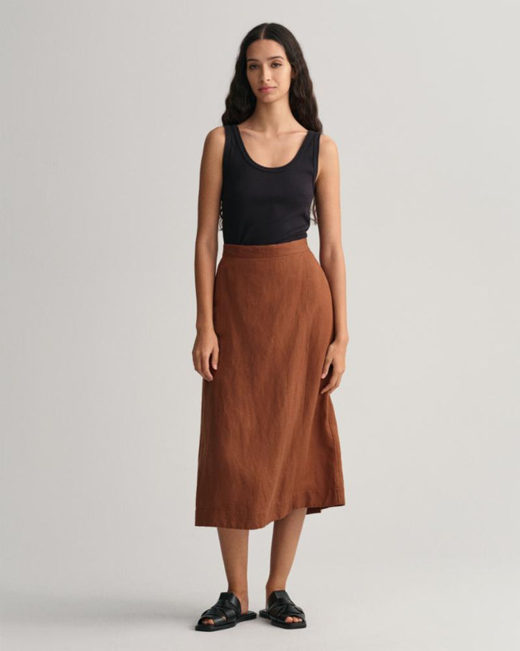 Gant Apparel Womens LINEN VISCOSE MIDI SKIRT 229/MAHOGANY BROWN
