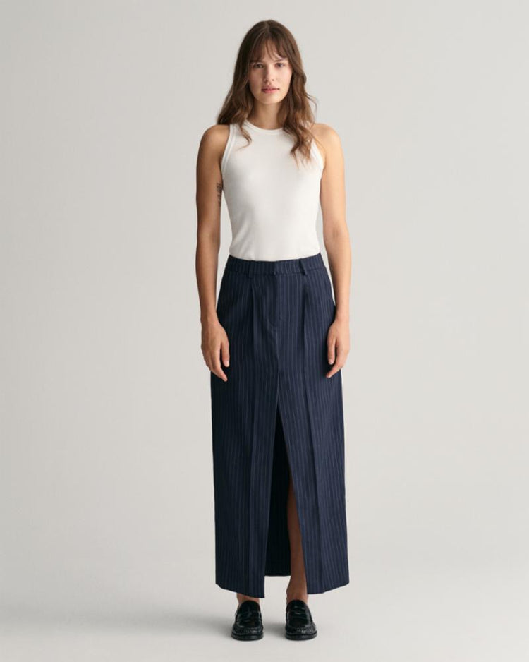 Gant Apparel Womens PINSTRIPE PLEATED MAXI SKIRT 433/EVENING BLUE