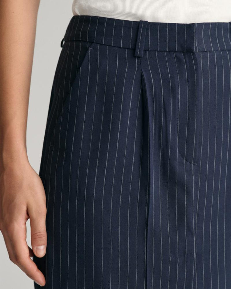 Gant Apparel Womens PINSTRIPE PLEATED MAXI SKIRT 433/EVENING BLUE