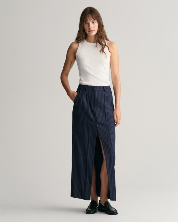 Gant Apparel Womens PINSTRIPE PLEATED MAXI SKIRT 433/EVENING BLUE