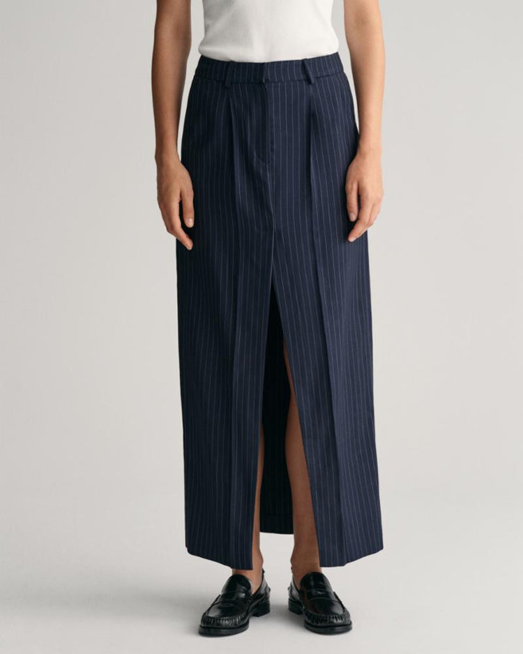 Gant Apparel Womens PINSTRIPE PLEATED MAXI SKIRT 433/EVENING BLUE