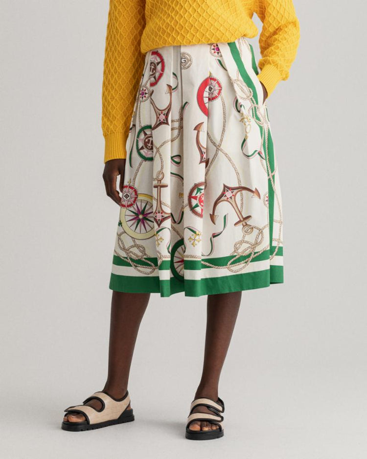 Gant Apparel Womens SAILING PRINT PLEATED SKIRT 108/CAULK WHITE