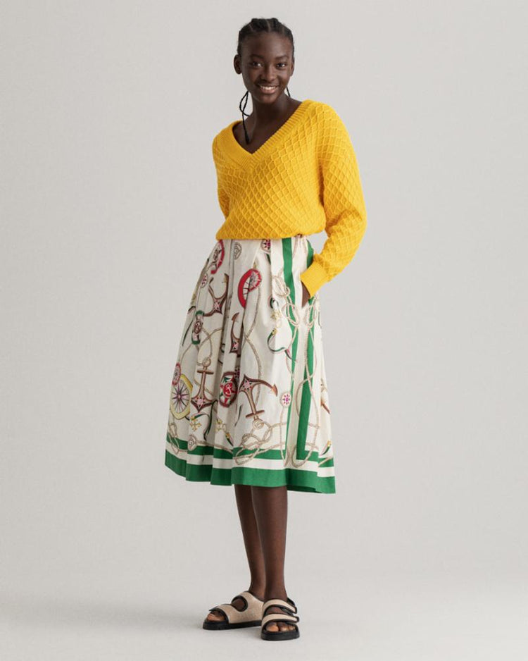 Gant Apparel Womens SAILING PRINT PLEATED SKIRT 108/CAULK WHITE